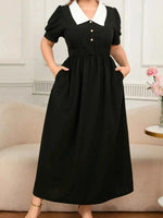 Plus Size Contrast Collar Short Sleeve Dress