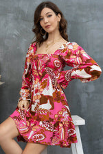 Floral Square Neck Flounce Sleeve Dress - Amexza