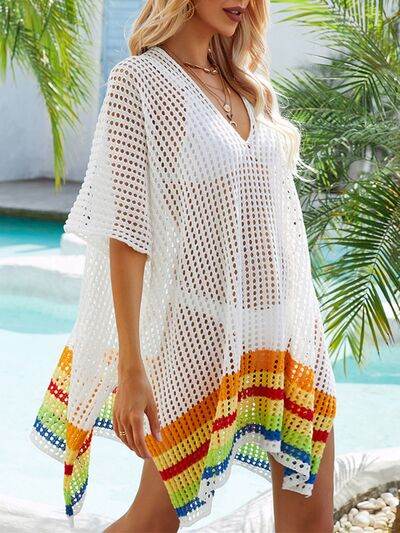 Slit Openwork V-Neck Half Sleeve Cover-Up for a perfect OOTD – dress to impress outfits from Amexza