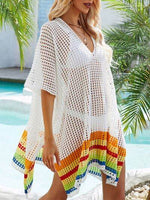 Slit Openwork V-Neck Half Sleeve Cover-Up for a perfect OOTD – dress to impress outfits from Amexza