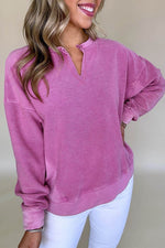 Notched Drop Shoulder Long Sleeve Sweatshirt Red-Violet for a perfect OOTD – dress to impress outfits from Amexza