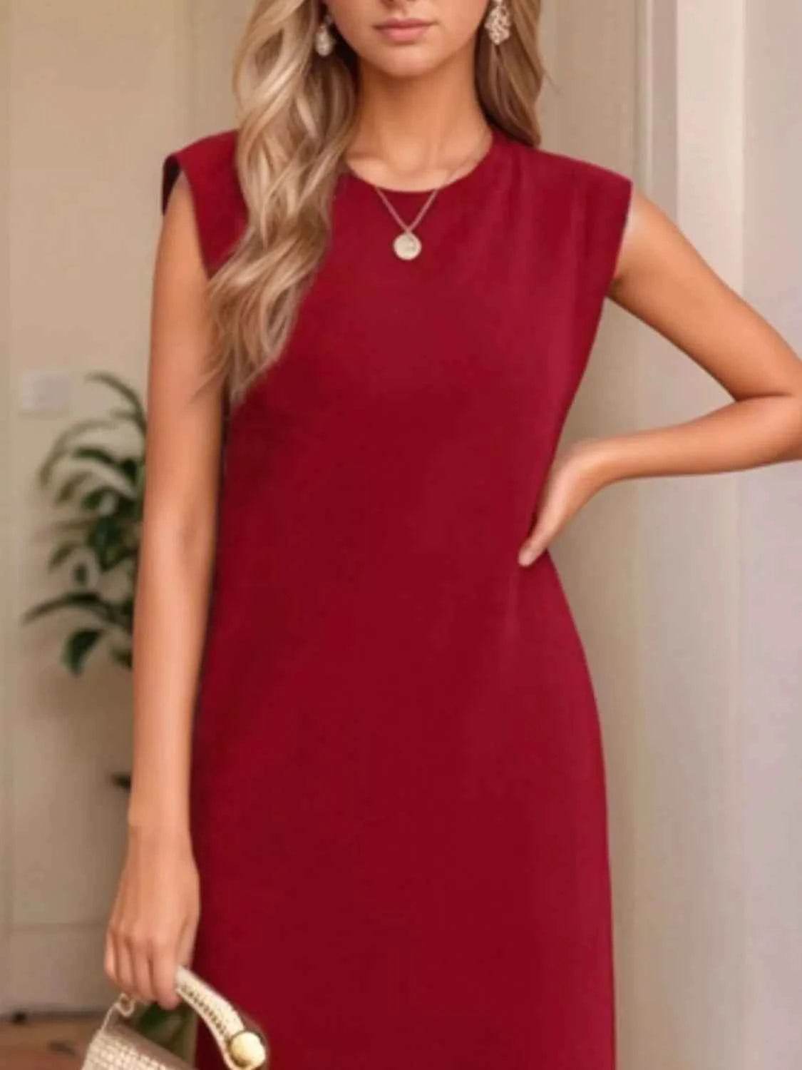 Full Size Slit Round Neck Sleeveless Maxi Tank Dress Plus Size for a perfect OOTD – dress to impress outfits from Amexza