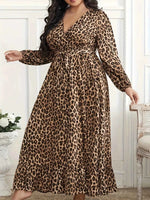 Plus Size Leopard Print Surplice Maxi Dress