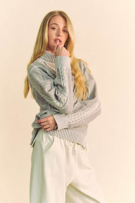 Davi & Dani Cable-Knit Turtleneck Dropped Shoulder Sweater for a perfect OOTD – dress to impress outfits from Amexza