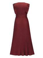 Tied Surplice Cap Sleeve Pleated Dress - Amexza