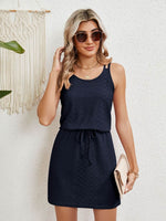 Eyelet Scoop Neck Sleeveless Dress - Amexza