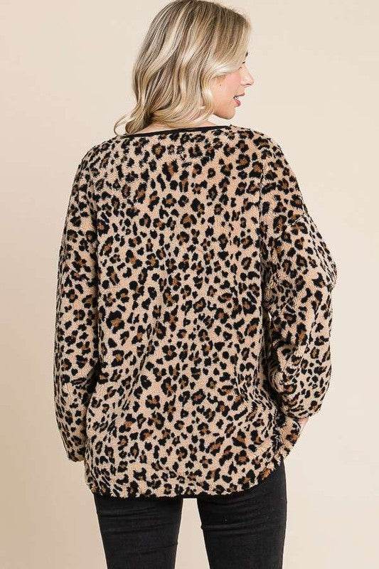 Culture Code Leopard Faux Fur Round Neck Top for a perfect OOTD – dress to impress outfits from Amexza