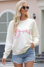 Letter Graphic Round Neck Sweater White for a perfect OOTD – dress to impress outfits from Amexza
