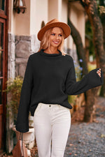 Mock Neck Drop Shoulder Sweater Black for a perfect OOTD – dress to impress outfits from Amexza