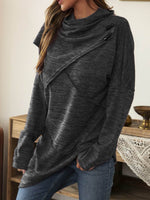 Asymmetrical Hem Cowl Neck Long Sleeve T-Shirt - Amexza