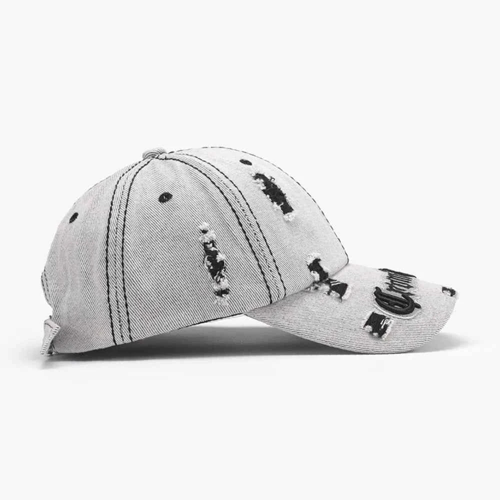 Distressed Letter Embroidered Baseball Cap for a perfect OOTD – dress to impress outfits from Amexza