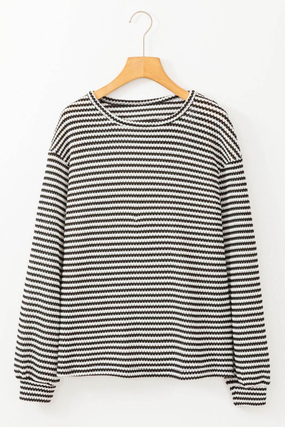 Striped Round Neck Long Sleeve Top - Amexza