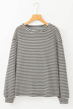 Striped Round Neck Long Sleeve Top - Amexza