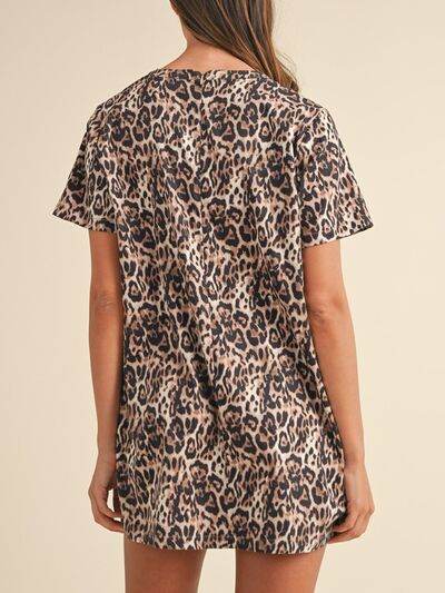 Leopard Round Neck Short Sleeve Mini Dress for a perfect OOTD – dress to impress outfits from Amexza