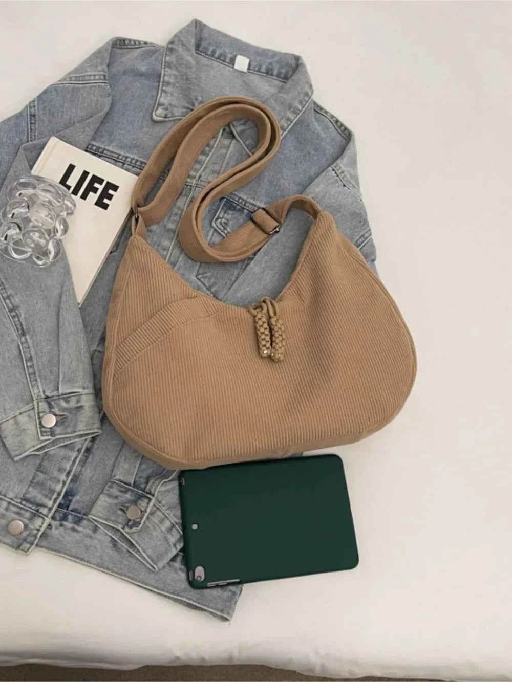 Ribbed Adjustable Strap Shoulder Bag for a perfect OOTD – dress to impress outfits from Amexza