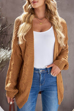 Cable-Knit Open Front Cardigan - Amexza
