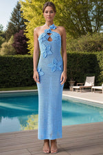 Crochet Flower Halter Neck Knit Dress Blue for a perfect OOTD – dress to impress outfits from Amexza