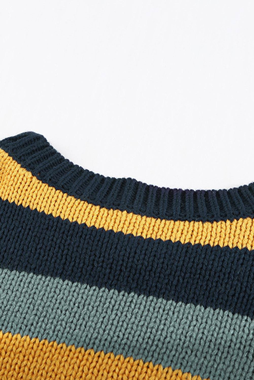 Color Block Round Neck Dropped Shoulder Sweater for a perfect OOTD – dress to impress outfits from Amexza