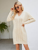 Cable-Knit V-Neck Mini Sweater Dress Ivory for a perfect OOTD – dress to impress outfits from Amexza