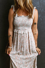 Ruffled Smocked Printed Sleeveless Maxi Dress - Amexza