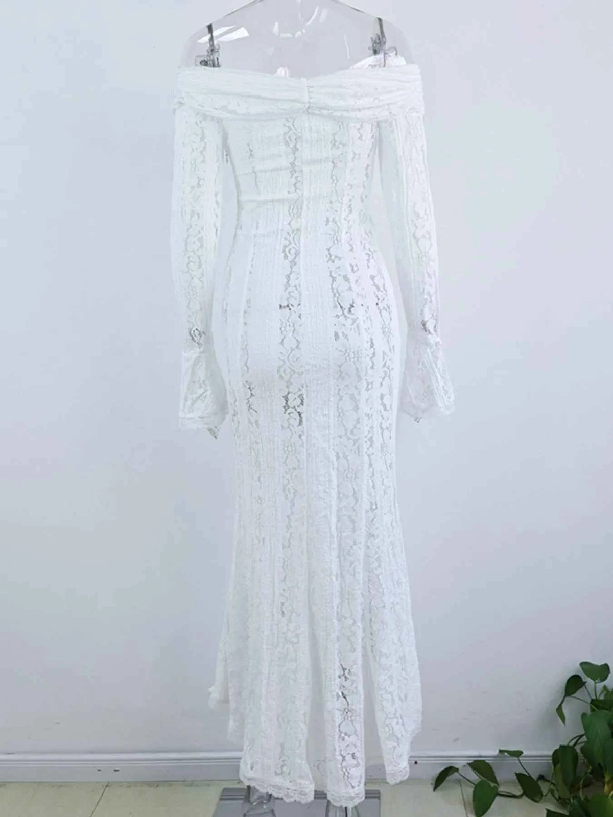 Lace Off-Shoulder Flounce Sleeve Maxi Dress