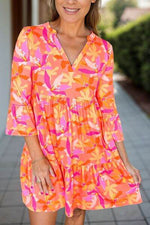 Tiered Printed Notched Mini Dress Orange for a perfect OOTD – dress to impress outfits from Amexza