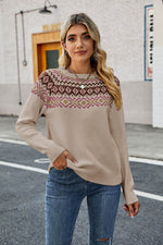 Round Neck Raglan Sleeve Sweater Camel for a perfect OOTD – dress to impress outfits from Amexza