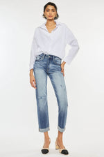 High Rise Cuffed Straight Jeans - Amexza