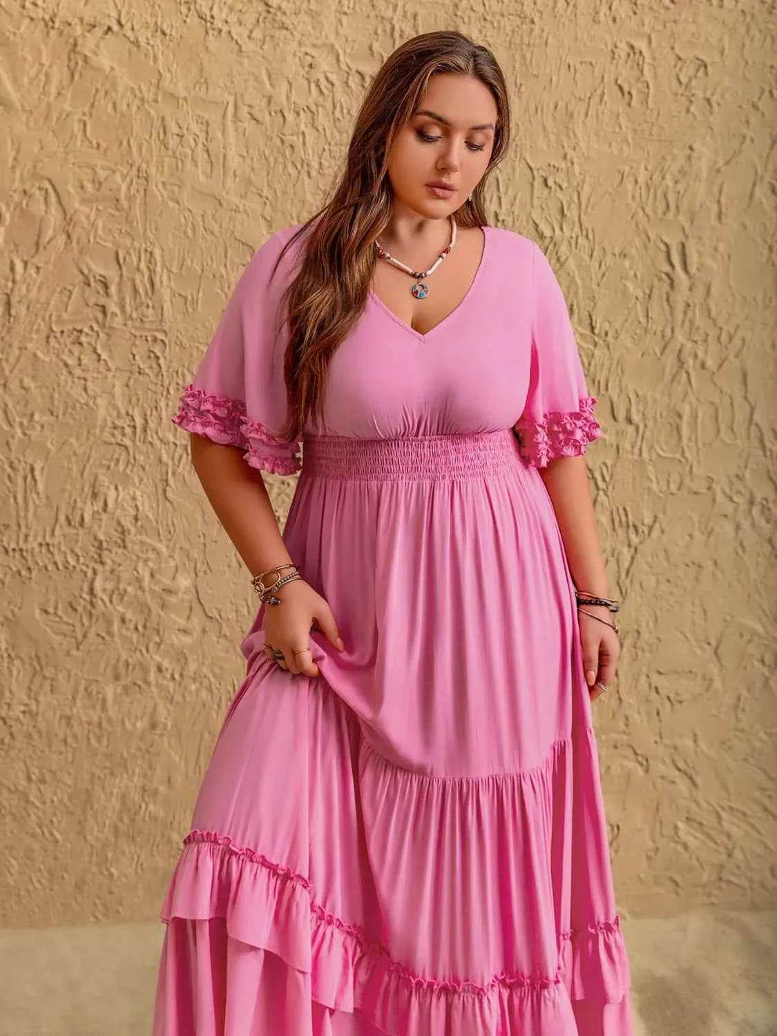 Plus Size V-Neck Half Sleeve Maxi Dress for a perfect OOTD – dress to impress outfits from Amexza