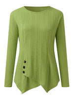 Decorative Button Round Neck Long Sleeve Top - Amexza