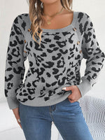 Leopard Buttoned Square Neck Sweater for a perfect OOTD – dress to impress outfits from Amexza