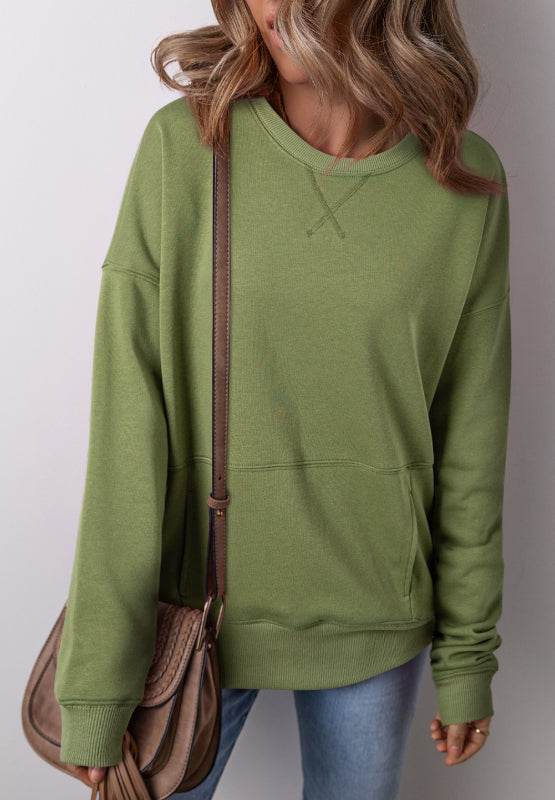 Solid Color Round Neck Long Sleeve Sweatshirt for a perfect OOTD – dress to impress outfits from Amexza