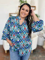 Double Take Full Size Printed Balloon Sleeve Blouse - Amexza