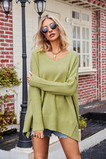 V-Neck Slit Exposed Seam Sweater for a perfect OOTD – dress to impress outfits from Amexza