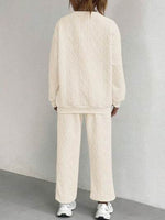 Texture Round Neck Top and Pants Set for a perfect OOTD – dress to impress outfits from Amexza