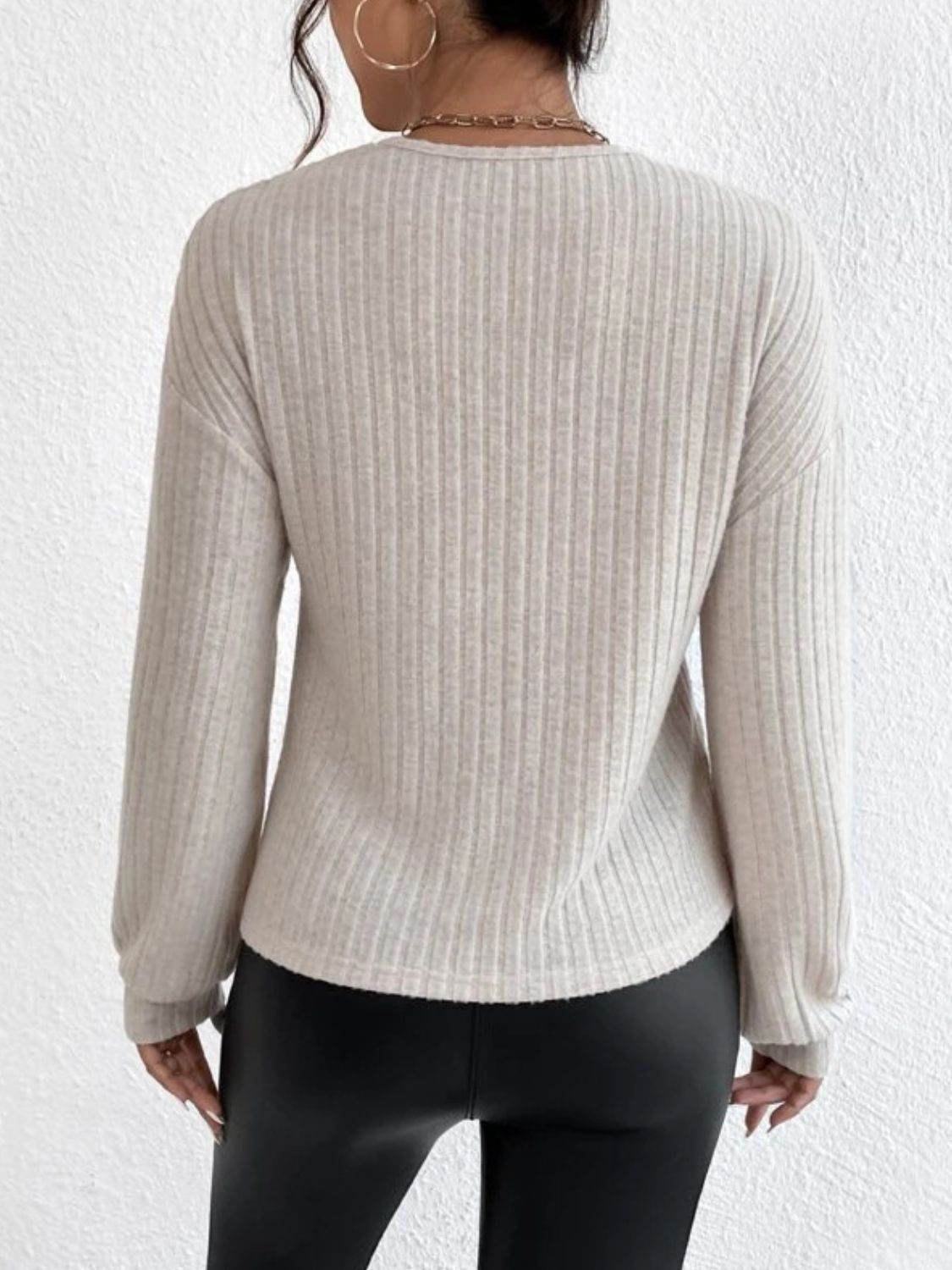 Surplice Dropped Shoulder Long Sleeve T-Shirt - Amexza
