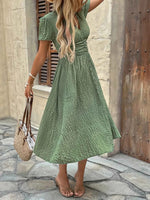 Textured V-Neck Short Sleeve Dress