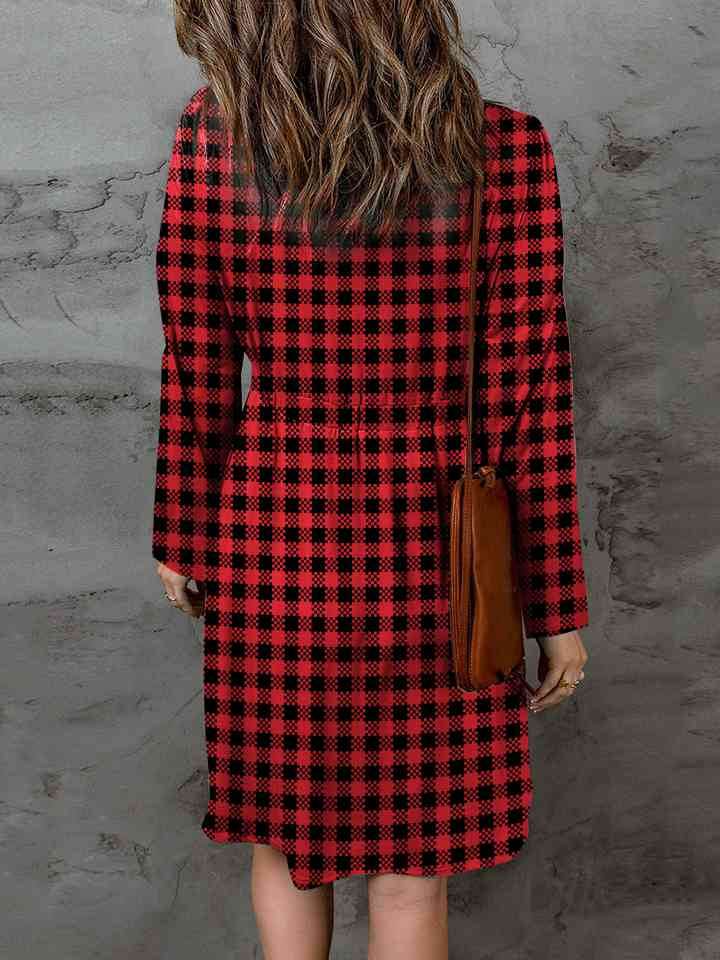 Double Take Full Size Plaid Round Neck Long Sleeve Magic Dress for a perfect OOTD – dress to impress outfits from Amexza