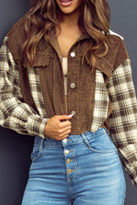 Raw Hem Plaid Cropped Hooded Jacket - Amexza