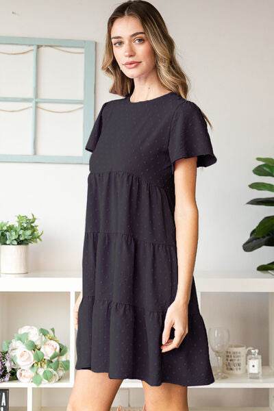Heimish Swiss Dot Short Sleeve Tiered Dress for a perfect OOTD – dress to impress outfits from Amexza