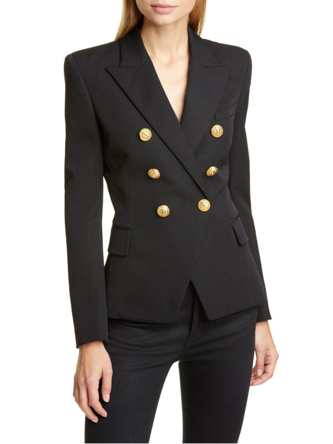 Lapel Collar Long Sleeve Blazer - Amexza