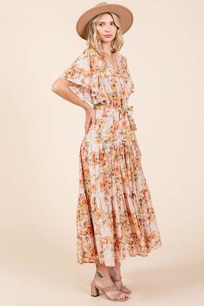 Mittoshop Floral Tie Waist Flutter Sleeve Tiered Dress for a perfect OOTD – dress to impress outfits from Amexza