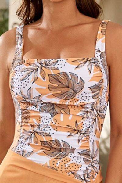 Printed Square Neck Wide Strap One-Piece Swimwear for a perfect OOTD – dress to impress outfits from Amexza