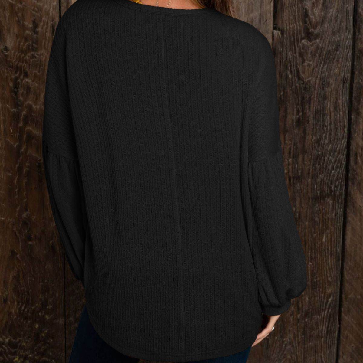 Round Neck Long Sleeve Ruched Blouse - Amexza