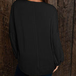 Round Neck Long Sleeve Ruched Blouse - Amexza