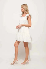 And The Why Origami Pleating Ruffled Sleeve Tiered Dress
