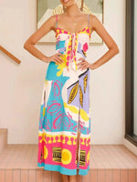 Tied Front Printed Slit Maxi Cami Dress