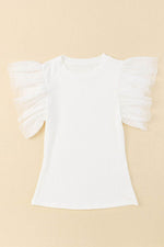 Ruffled Round Neck Cap Sleeve Blouse - Amexza