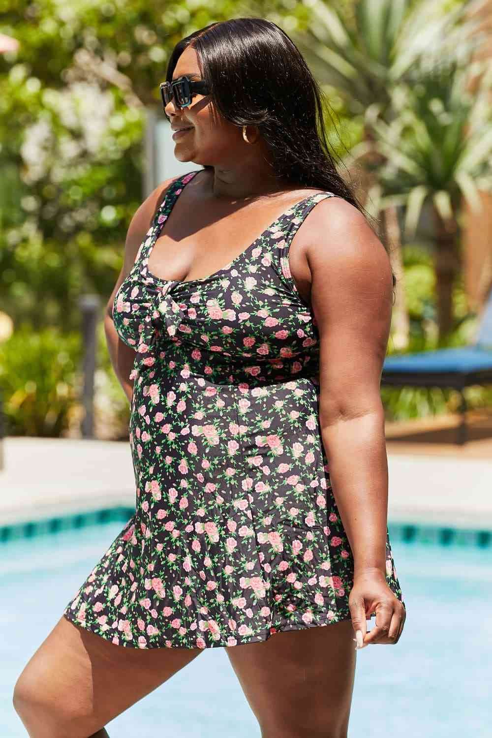 Marina West Swim Full Size Clear Waters Swim Dress in Black Roses for a perfect OOTD – dress to impress outfits from Amexza