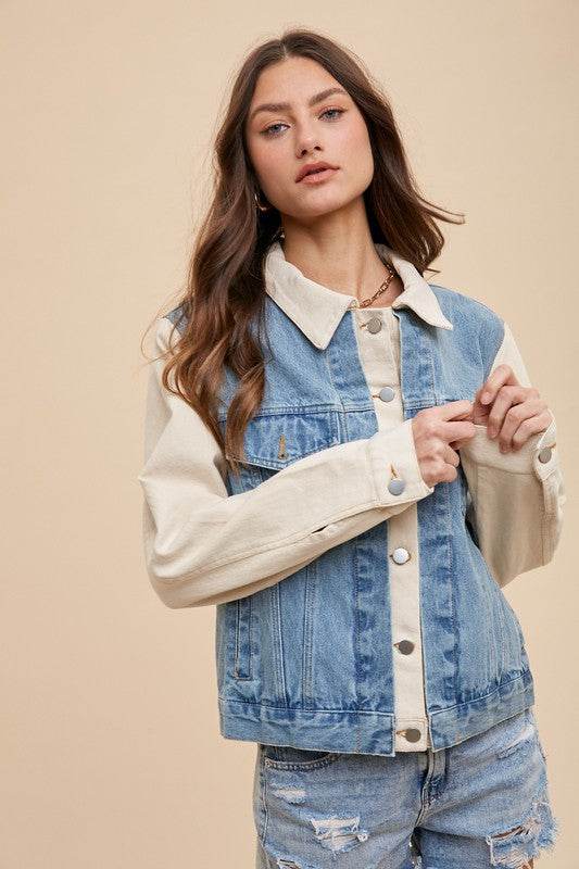 Annie Wear Collared Neck Double Placket Denim Jacket - Amexza